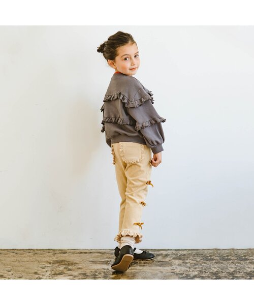p.premier（ピードットプルミエ）の「サイドリボンの裾フリルニットコールパンツ（その他パンツ・キッズ・ブラック/カーキ/ベージュ・90/100/110/120/80/130/140）」の6枚目の写真