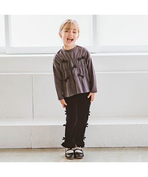 p.premier（ピードットプルミエ）の「サイドリボンの裾フリルニットコールパンツ（その他パンツ・キッズ・ブラック/カーキ/ベージュ・90/100/110/120/80/130/140）」の8枚目の写真