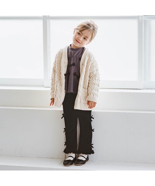 p.premier（ピードットプルミエ）の「サイドリボンの裾フリルニットコールパンツ（その他パンツ・キッズ・ブラック/カーキ/ベージュ・90/100/110/120/80/130/140）」の10枚目の写真