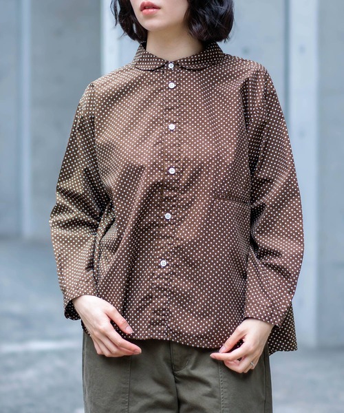 シャツ ブラウス 「D.M.G. / ディーエムジー」 コットンタイプライター ボリュームスリーブブラウス レディース スタンドカラーシャツ ドミンゴ DMG プルオーバーワイド