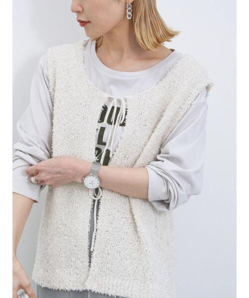 Samansa Mos2 blue（サマンサモスモスブルー）の「ラメ混フラッグヤーン2wayニットベスト（ニット/セーター・レディース・グレー/オフホワイト/ブラック・F）」の8枚目の写真