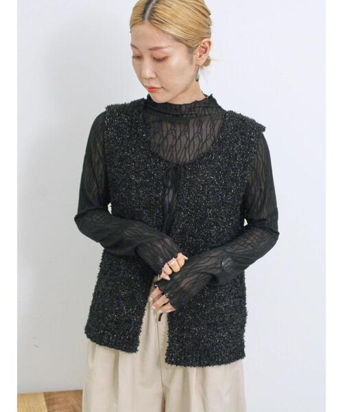 Samansa Mos2 blue（サマンサモスモスブルー）の「ラメ混フラッグヤーン2wayニットベスト（ニット/セーター・レディース・グレー/オフホワイト/ブラック・F）」の22枚目の写真