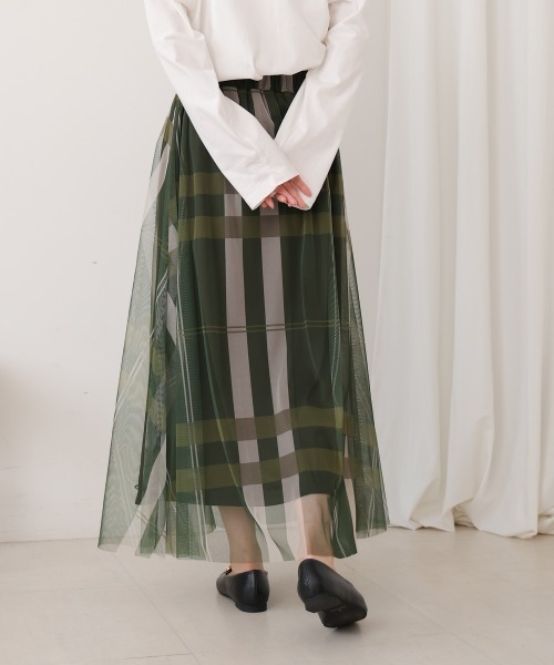 Bou Jeloud(ブージュルード)の「チュールチェックスカート(スカート・レディース・アイボリー/カーキ/ブラック・38)」の19枚目の写真