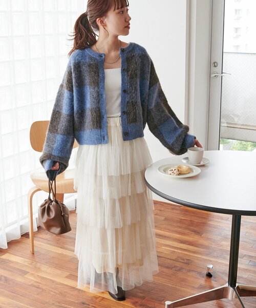 DISCOAT（ディスコート）の「【WEB限定】前後2WAYチェックプルオーバー（ニット/セーター・レディース・ブルー/グレー/ブラウン・FREE）」の9枚目の写真