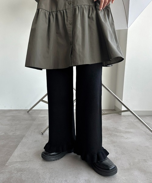 AURALLE リブニットパンツ AURALEE HEAVY MILANO RIB KNIT PANTS / GREEN - n e p