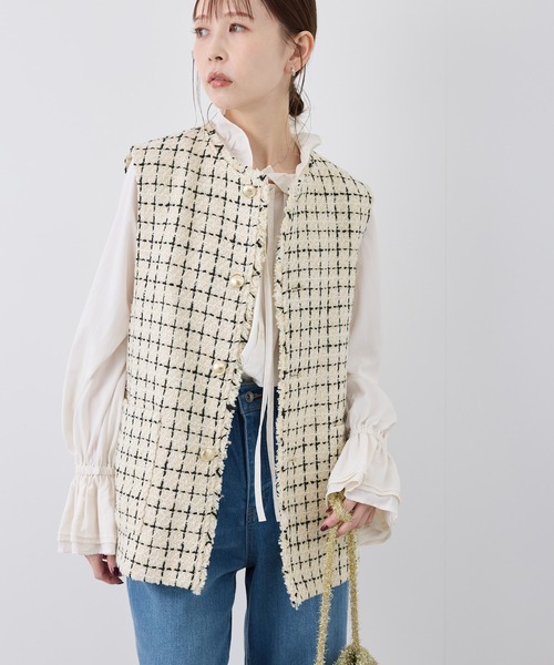 ROPE' PICNIC(ロペピクニック)の「金ボタンツイードジレベスト/セットアップ対応・リンクコーデ(ベスト・レディース・ホワイト系その他5/ブラック系その他・38)」の14枚目の写真