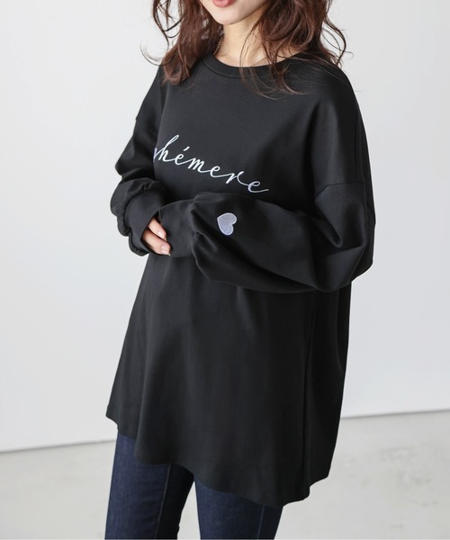 SUGAR BISKET（シュガービスケット）の「ロゴ＆ハート刺繍ロンT（Tシャツ/カットソー・レディース・チャコール/ホワイト/ブラック・フリー）」の2枚目の写真