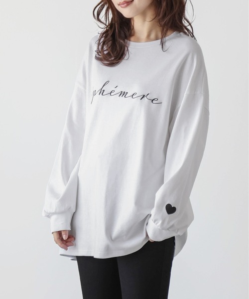 SUGAR BISKET（シュガービスケット）の「ロゴ＆ハート刺繍ロンT（Tシャツ/カットソー・レディース・チャコール/ホワイト/ブラック・フリー）」の5枚目の写真