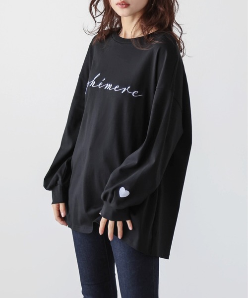 SUGAR BISKET（シュガービスケット）の「ロゴ＆ハート刺繍ロンT（Tシャツ/カットソー・レディース・チャコール/ホワイト/ブラック・フリー）」の12枚目の写真