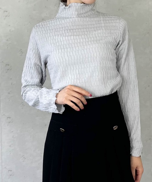 Per sist ence（パーシエンス）の「シアージャガードメローハイネックトップス（Tシャツ/カットソー・レディース・ライトグレー/ホワイト/ブラック・FREE）」の2枚目の写真