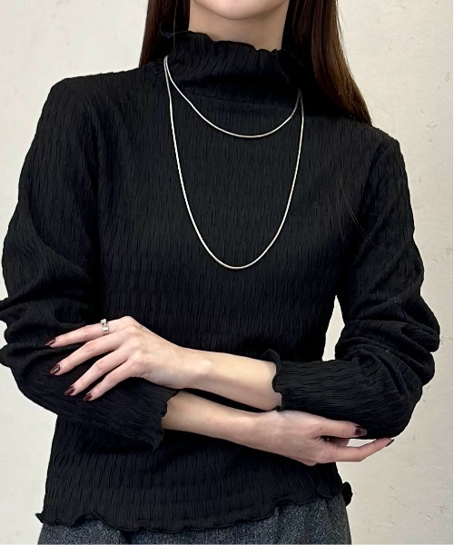 Per sist ence（パーシエンス）の「シアージャガードメローハイネックトップス（Tシャツ/カットソー・レディース・ライトグレー/ホワイト/ブラック・FREE）」の3枚目の写真