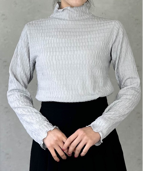 Per sist ence（パーシエンス）の「シアージャガードメローハイネックトップス（Tシャツ/カットソー・レディース・ライトグレー/ホワイト/ブラック・FREE）」の4枚目の写真
