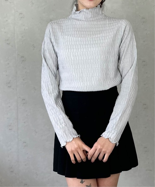 Per sist ence（パーシエンス）の「シアージャガードメローハイネックトップス（Tシャツ/カットソー・レディース・ライトグレー/ホワイト/ブラック・FREE）」の6枚目の写真