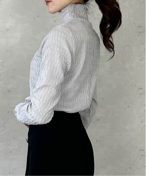 Per sist ence（パーシエンス）の「シアージャガードメローハイネックトップス（Tシャツ/カットソー・レディース・ライトグレー/ホワイト/ブラック・FREE）」の9枚目の写真