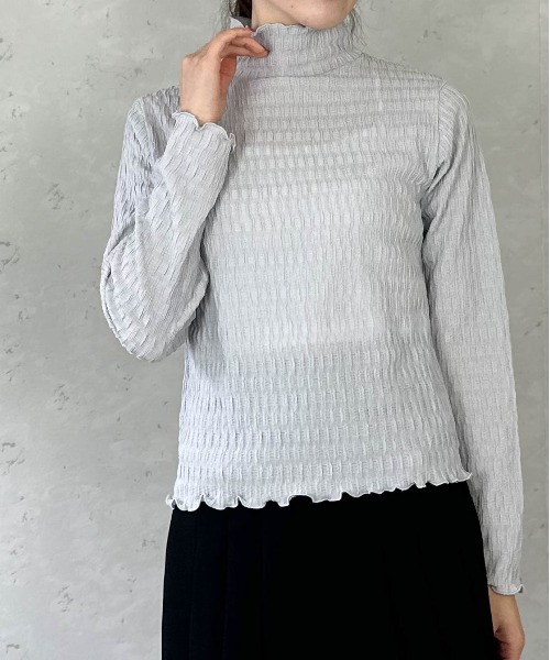 Per sist ence（パーシエンス）の「シアージャガードメローハイネックトップス（Tシャツ/カットソー・レディース・ライトグレー/ホワイト/ブラック・FREE）」の13枚目の写真