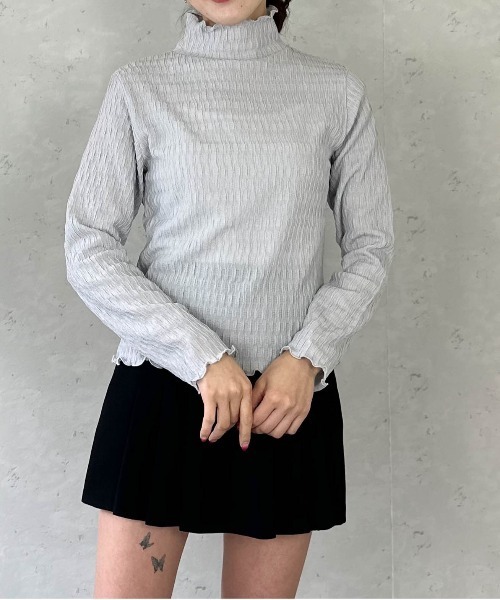 Per sist ence（パーシエンス）の「シアージャガードメローハイネックトップス（Tシャツ/カットソー・レディース・ライトグレー/ホワイト/ブラック・FREE）」の18枚目の写真