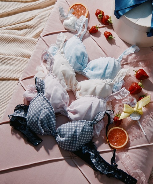 セール】フラッフィーギンガムリボンブラジャー＆ショーツセット（ブラ