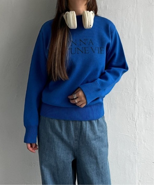 LBC（エルビーシー）の「スウェットライクロゴプリントニット（ニット/セーター・レディース・オフホワイト/チャコール/ブルー/杢グレー・M）」の5枚目の写真