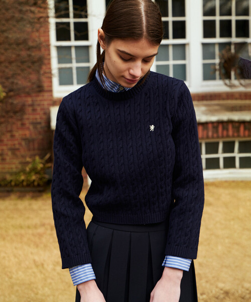 GYMPHLEX（ジムフレックス）の「Gymphlex | ショート ケーブルニット WOMEN（ニット/セーター・レディース・アイボリー/ダークネイビー・14）」の13枚目の写真