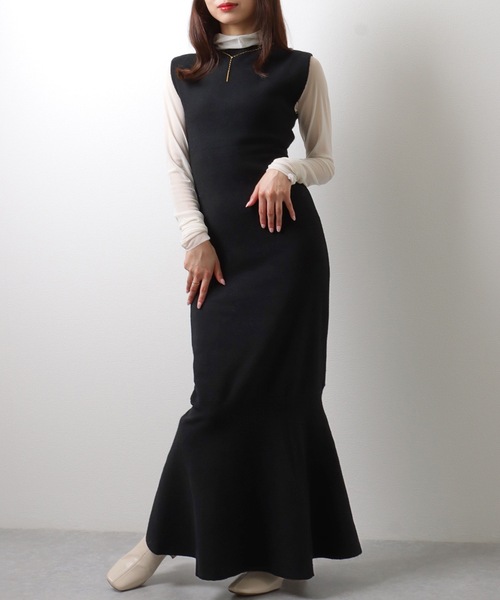 Lace Ladies(レースレディース)の「【2点セット】 トップス付き ノースリーブ マーメイド ロング ニット ワンピース(ワンピース・レディース・ブラック/ベージュ/ブラウン・FREE/S)」の4枚目の写真