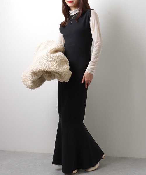 Lace Ladies(レースレディース)の「【2点セット】 トップス付き ノースリーブ マーメイド ロング ニット ワンピース(ワンピース・レディース・ブラック/ベージュ/ブラウン・FREE/S)」の6枚目の写真