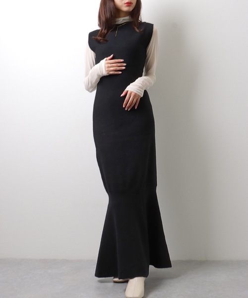 Lace Ladies(レースレディース)の「【2点セット】 トップス付き ノースリーブ マーメイド ロング ニット ワンピース(ワンピース・レディース・ブラック/ベージュ/ブラウン・FREE/S)」の8枚目の写真