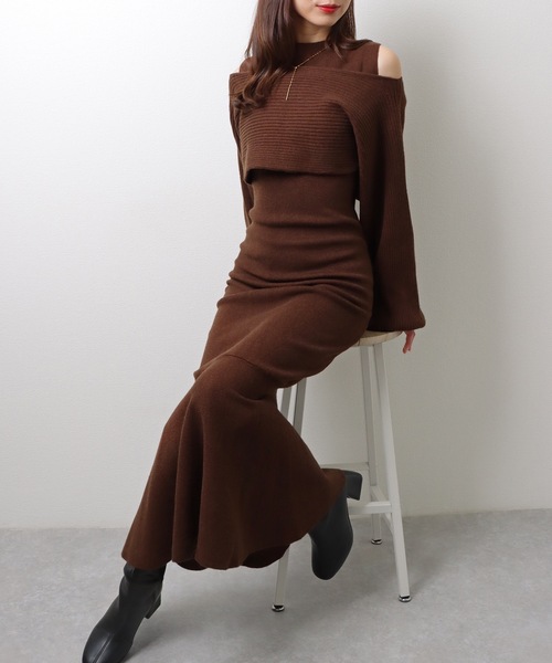 Lace Ladies(レースレディース)の「【2点セット】 トップス付き ノースリーブ マーメイド ロング ニット ワンピース(ワンピース・レディース・ブラック/ベージュ/ブラウン・FREE/S)」の12枚目の写真