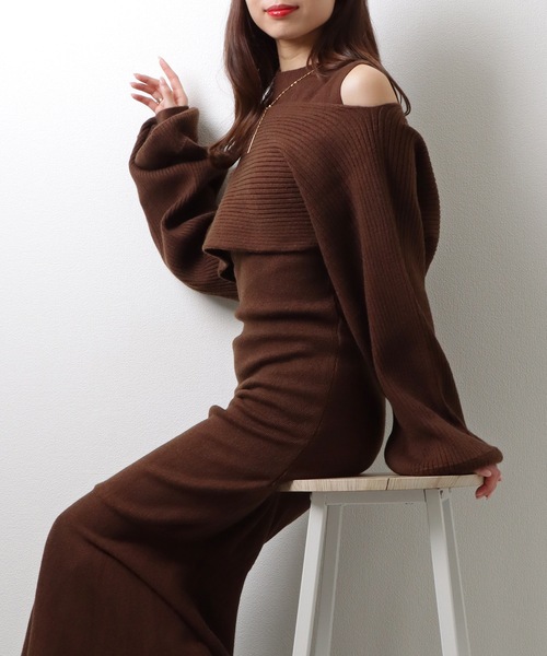 Lace Ladies(レースレディース)の「【2点セット】 トップス付き ノースリーブ マーメイド ロング ニット ワンピース(ワンピース・レディース・ブラック/ベージュ/ブラウン・FREE/S)」の13枚目の写真