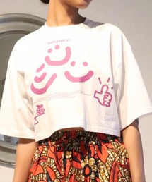 <moyan ecri>ショート丈プリントTシャツmessage illustration short Tshirt