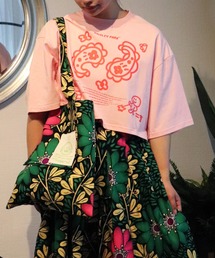 <moyan ecri>ショート丈プリントTシャツmessage illustration short Tshirt