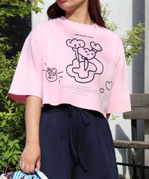 <moyan ecri>ショート丈プリントTシャツmessage illustration short Tshirt
