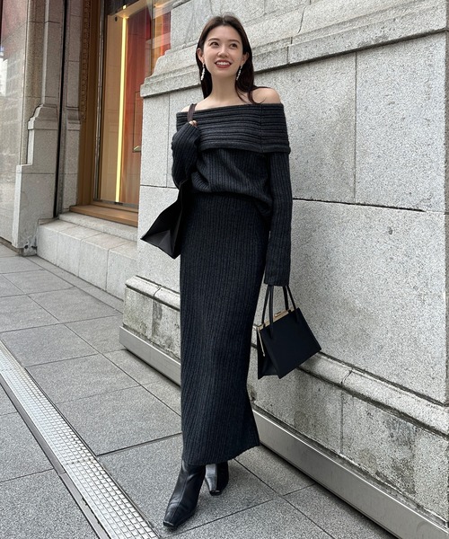 セール】オフショルリブニットセットアップ（ワンピース）｜anuans（ア