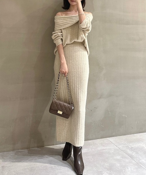 リピーター様アンベアージュ2セット御購入品♡ セール】オフショルリブニットセットアップ（ワンピース）｜anuans（ア