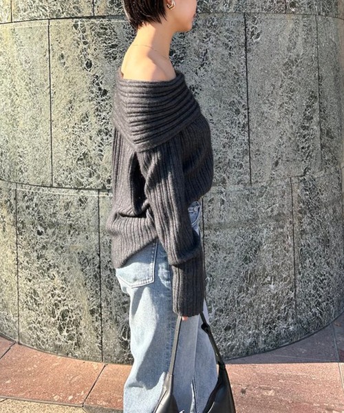 セール】オフショルリブニットセットアップ（ワンピース