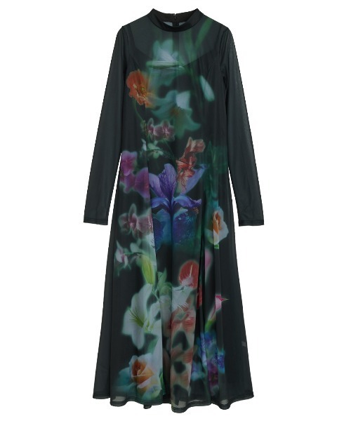 Ameri SMOKE FLOWER FLARE DRESS