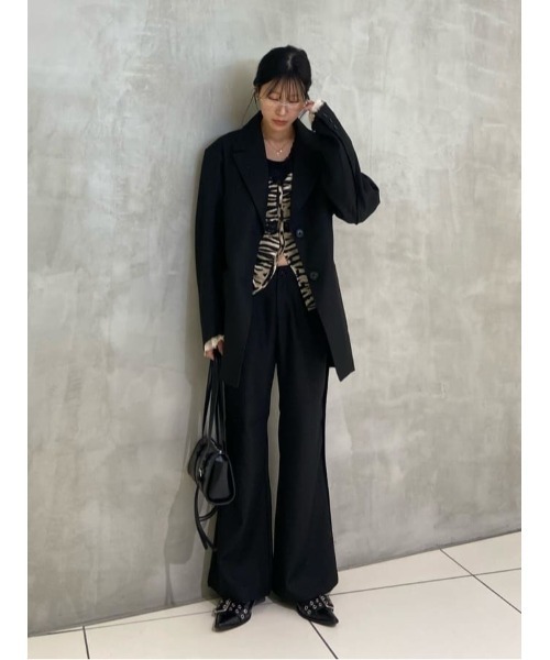SLY(スライ)の「CUT OUT L/W FLARE PT / セットアップ可 カット アウト ローウエスト フレア パンツ(スラックス・レディース・グレー/ブラック・1/2)」の12枚目の写真