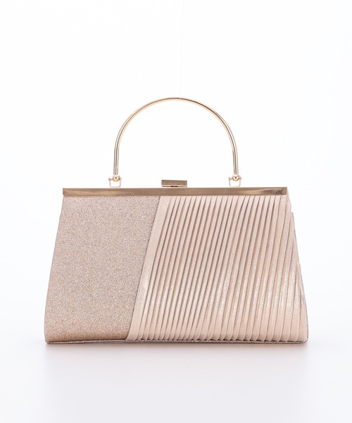 haremode（ハレモード）の「結婚式 お呼ばれ 謝恩会 成人式 対応 フォーマルバッグ グリッター プリーツ メタルハンドル チェーン付き2WAY パーティ オケージョン バッグ（クラッチバッグ・レディース・ブラック/シルバー/ベージュ・FREE）」の2枚目の写真