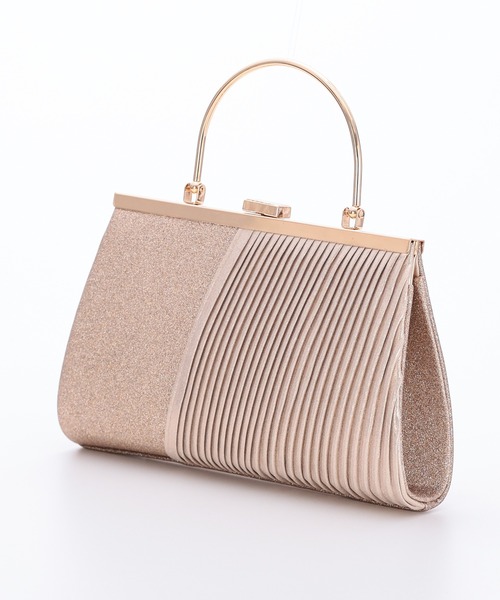 haremode（ハレモード）の「結婚式 お呼ばれ 謝恩会 成人式 対応 フォーマルバッグ グリッター プリーツ メタルハンドル チェーン付き2WAY パーティ オケージョン バッグ（クラッチバッグ・レディース・ブラック/シルバー/ベージュ・FREE）」の11枚目の写真