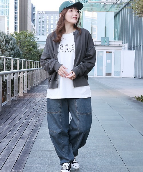 チチカカ（チチカカ）の「ピグメントスウェットブルゾン（ブルゾン・レディース・ダークパープル/オフホワイト/チャコールグレー・FREE）」の6枚目の写真