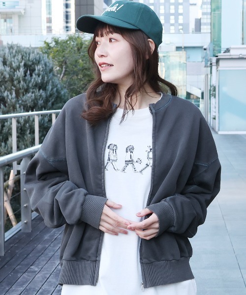 チチカカ（チチカカ）の「ピグメントスウェットブルゾン（ブルゾン・レディース・ダークパープル/オフホワイト/チャコールグレー・FREE）」の7枚目の写真