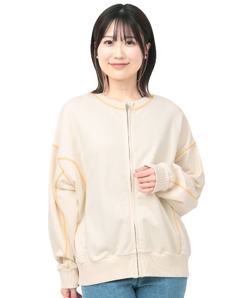 チチカカ（チチカカ）の「ピグメントスウェットブルゾン（ブルゾン・レディース・ダークパープル/オフホワイト/チャコールグレー・FREE）」の9枚目の写真