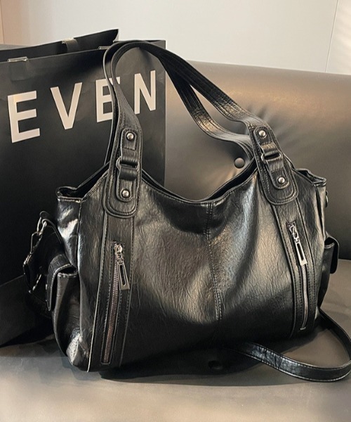 lilful（リルフル）の「2WAY ダブルジップデザイン 大容量ボストンショルダーバッグ 多機能ポケット付（ショルダーバッグ・レディース・ブラック/ブラウン/キャメル・F）」の14枚目の写真