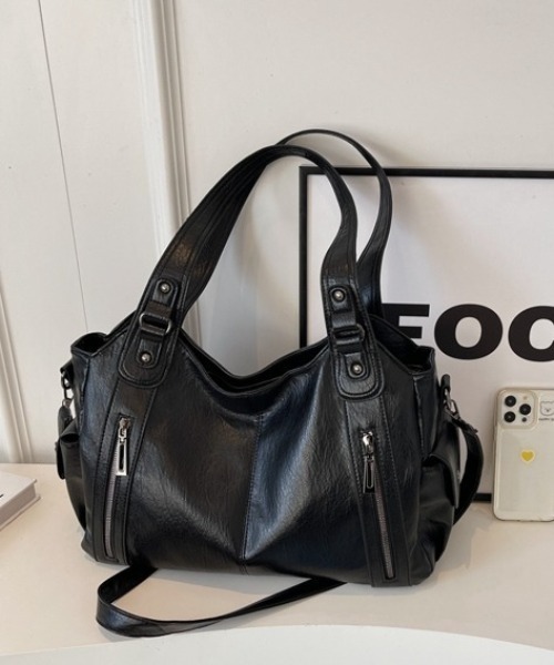 lilful（リルフル）の「2WAY ダブルジップデザイン 大容量ボストンショルダーバッグ 多機能ポケット付（ショルダーバッグ・レディース・ブラック/ブラウン/キャメル・F）」の22枚目の写真