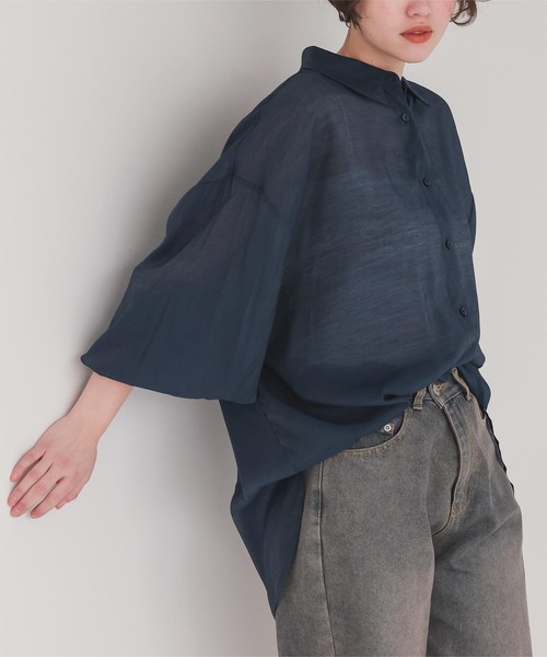 titivate(ティティベイト)の「ベーシックシアーシャツ(シャツ/ブラウス・レディース・オフホワイト/ダークブラウン/イエロー/オレンジ/ネイビー/グレイッシュベージュ/ブラック・S/FREE)」の5枚目の写真