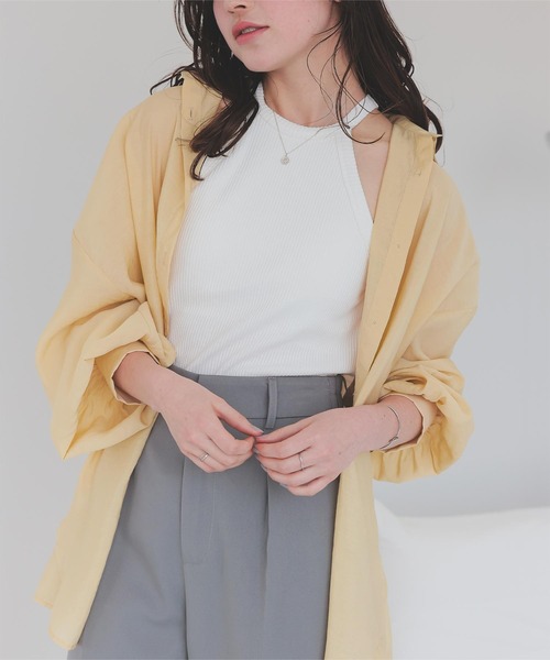 titivate(ティティベイト)の「ベーシックシアーシャツ(シャツ/ブラウス・レディース・オフホワイト/ダークブラウン/イエロー/オレンジ/ネイビー/グレイッシュベージュ/ブラック・S/FREE)」の15枚目の写真