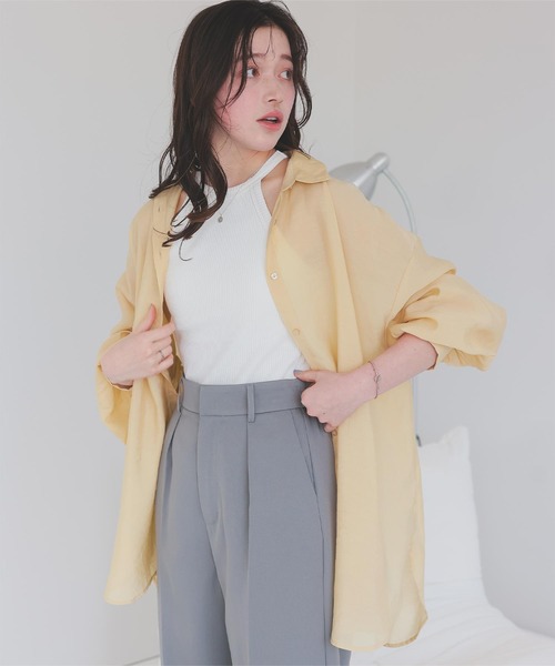 titivate(ティティベイト)の「ベーシックシアーシャツ(シャツ/ブラウス・レディース・オフホワイト/ダークブラウン/イエロー/オレンジ/ネイビー/グレイッシュベージュ/ブラック・S/FREE)」の16枚目の写真
