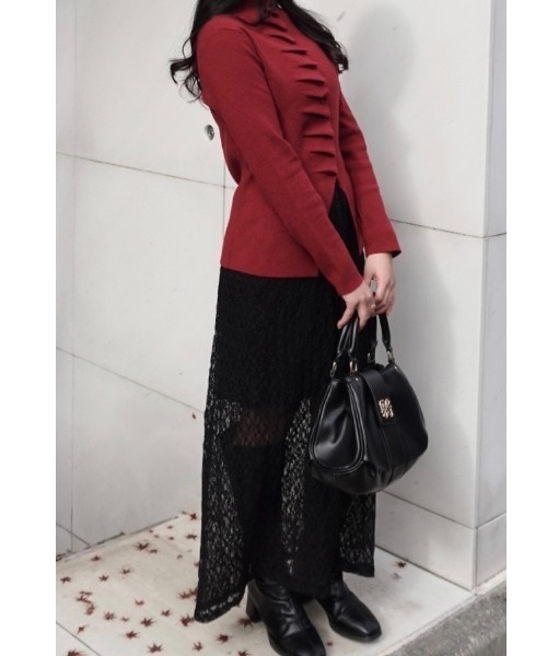 mellowneon（メロウネオン）の「フリルボタンプチハイネックニット（Tシャツ/カットソー・レディース・ブラック/ホワイト/ベージュ/レッド/グレー・FREE）」の21枚目の写真