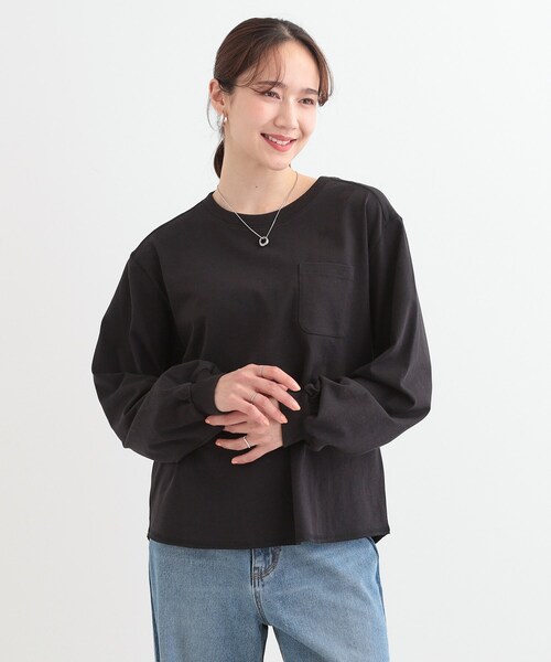 Cutie Blonde(キューティーブロンド)の「【洗える/S-LL】一枚でもレイヤードでも ラウンドヘムポケット付きロンT(Tシャツ/カットソー・レディース・ホワイト/チャコールグレー/ブラック・01/02/03/04)」の12枚目の写真