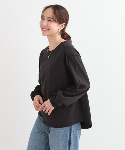 Cutie Blonde(キューティーブロンド)の「【洗える/S-LL】一枚でもレイヤードでも ラウンドヘムポケット付きロンT(Tシャツ/カットソー・レディース・ホワイト/チャコールグレー/ブラック・01/02/03/04)」の13枚目の写真