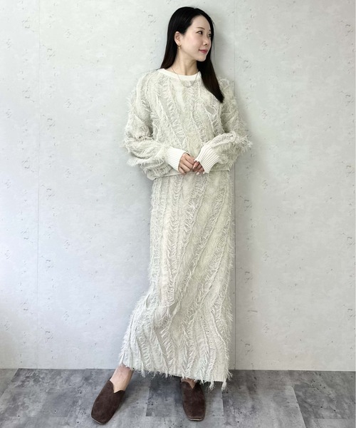 Per sist ence(パーシエンス)の「麻タッチフリンジニットストレートスカート/春ニット(スカート・レディース・ブラック/アイボリー/ベージュ系・FREE)」の8枚目の写真